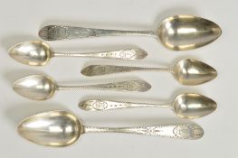 A PART SET OF IRISH GEORGE III SILVER BRIGHT CUT FLATWARE, Celtic point, engraved crest,