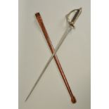 A 20TH CENTURY BRITISH OFFICERS CAVALRY SWORD AND BROWN LEATHER SCABBARD, blade is marked Made in