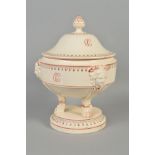 A 19TH CENTURY CONTINENTAL POTTERY CREAM GLAZED TUREEN AND COVER, the domed cover with iron red