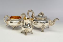 AN EARLY VICTORIAN OLD SHEFFIELD PLATE TEA SERVICE, of flattened circular form, gilt interiors,