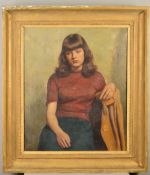 MICHAEL GILBERY (BRITISH 1913-2000), a three quarter length portrait of a seated young woman, oil on