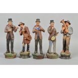 FIVE 20TH CENTURY ITALIAN TERRACOTTA FIGURES OF MUSICIANS, four with instruments and one conducting,