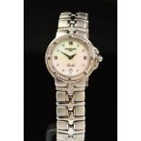 A DIAMOND SET RAYMOND WEIL PARSIFAL QUARTZ WRISTWATCH, mother of pearl dial set with eight