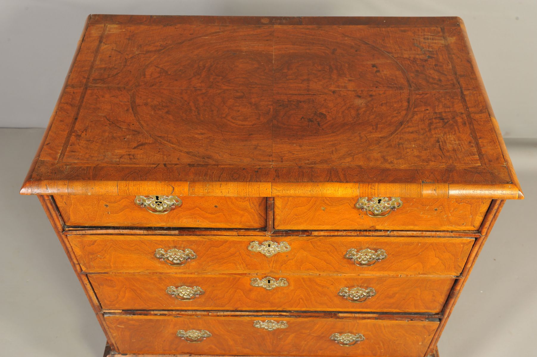 A MID 18TH CENTURY AND LATER WALNUT CHEST OF TWO SHORT OVER THREE LONG DRAWERS, feather banded inlay - Image 2 of 7