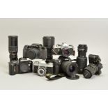 TWO TRAYS OF DIGITAL AND FILM CAMERAS, including a Zeiss Ikon Contaflex Alpha, a Nikon D100 SLR, a