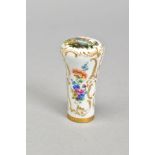 A 19TH CENTURY CONTINENTAL PORCELAIN WALKING CANE HANDLE, the top painted with two figures by a