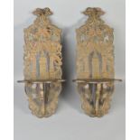 A PAIR OF EARLY 20TH CENTURY CARVED WOOD WALL BRACKETS, stained and painted finish, carved with