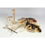 A PARCEL OF DRESSING TABLE SILVER, including a George V part set tortoiseshell mounted, Birmingham