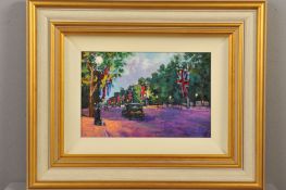 TIMMY MALLETT (BRITISH CONTEMPORARY), 'Dusk on The Mall', taxis on the road to Buckingham Palace,