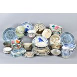 FOUR BOXES OF 19TH CENTURY AND LATER CHINESE BOWLS, PLATES, box and cover, etc, a mixture of blue