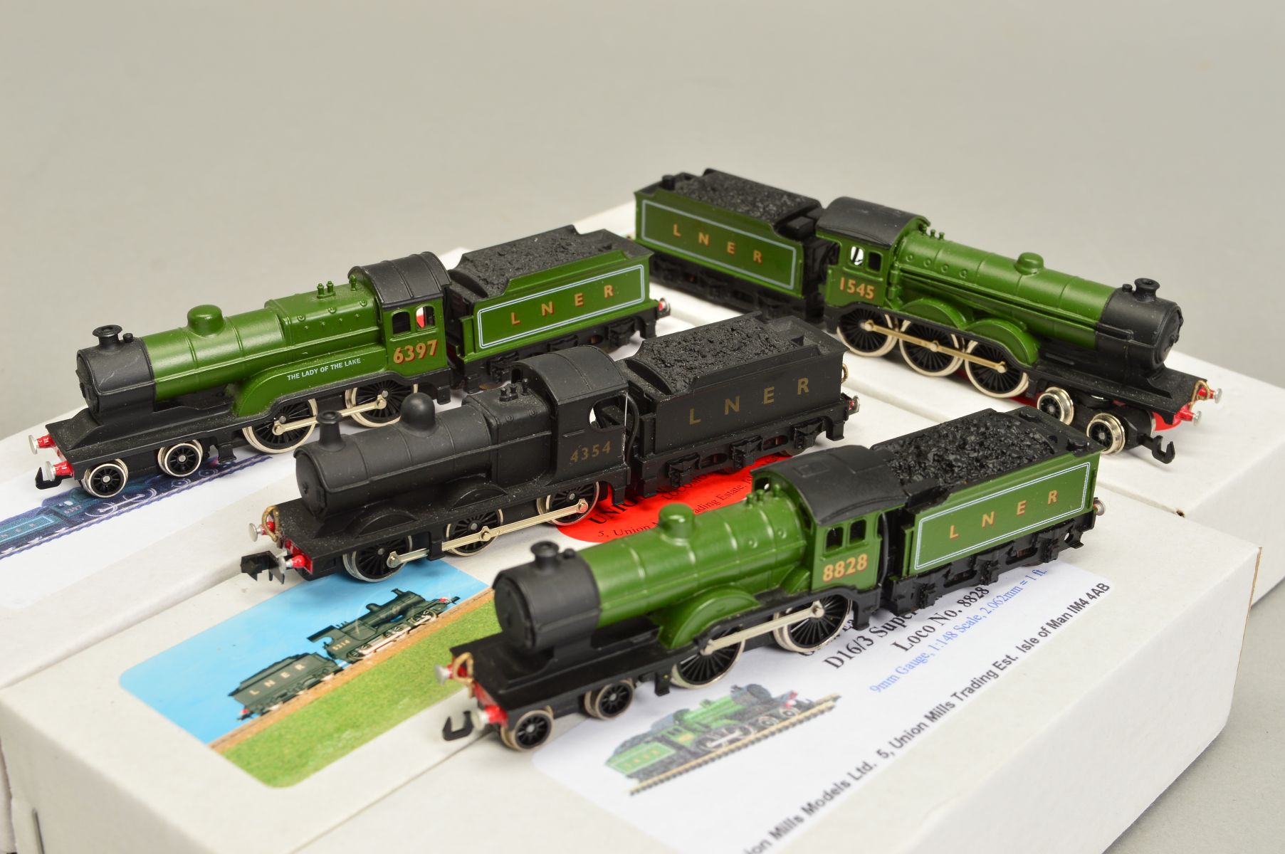 FOUR BOXED UNION MILLS N GAUGE L.N.E.R. LOCOMOTIVES, comprising Class B12/3, No.1545, Class D11, ' - Image 3 of 3