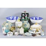 A QUANTITY OF 19TH AND 20TH CENTURY CERAMICS AND GLASSWARE, including faience, stoneware, etc (three