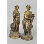 A PAIR OF 19TH CENTURY CONTINENTAL BRONZE FIGURES, in the form of a classical male holding a