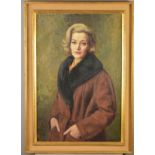 MICHAEL GILBERY (BRITISH 1913-2000), a half length portrait of a lady wearing a coat with fur