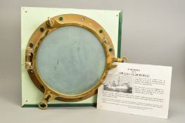 AN EARLY 1960'S BRASS PORT HOLE FROM THE LAST VESSEL TO BE NAMED CITY OF LICHFIELD, the ship was
