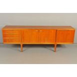 A MCINTOSH TEAK 7FT SIDEBOARD, with double cupboard doors flanked by three graduated drawers, the