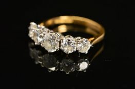 A LATE 20TH CENTURY 18CT GOLD HALF HOOP FIVE STONE DIAMOND RING, estimated total diamond weight 2.