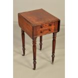 AN EARLY 19TH CENTURY MAHOGANY WORK TABLE, of rectangular form with drop leaves, the ends fitted