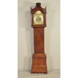 A GEORGE III OAK LONGCASE CLOCK, the arched hood with oval fretwork decoration and pointed