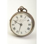 A SILVER OPEN FACED POCKET WATCH, the enamel dial named Geo. Graham London No.5170, movement with