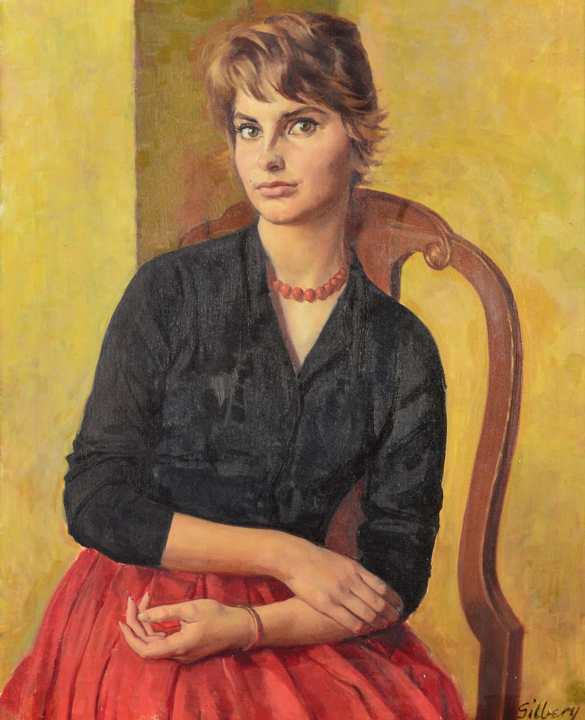 MICHAEL GILBERY (BRITISH 1913-2000), 'Christine', a three quarter length portrait of a seated - Image 2 of 8