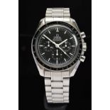 AN OMEGA SPEEDMASTER PROFESSIONAL MOON WATCH, black chronograph dial with white hands and baton