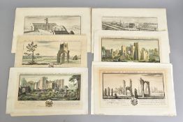 FOURTEEN ASSORTED ENGRAVINGS AFTER S & N BUCK, seven hand coloured, mostly castles, including 'The