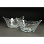 A PAIR OF GEORGE III IRISH CUT GLASS CREAM DISHES, of boat shape, circa 1800, lobed rim, Maltese