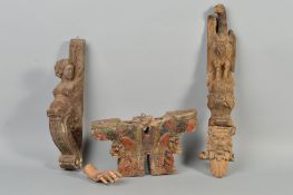 FOUR VARIOUS WOODEN CARVINGS, of mixed dates and origins, including a caryatid, height approximately