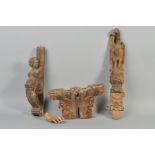 FOUR VARIOUS WOODEN CARVINGS, of mixed dates and origins, including a caryatid, height approximately
