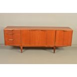 A MCINTOSH TEAK SIDEBOARD, with double cupboard doors flanked by three graduated drawers, the top