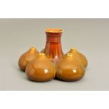 CHRISTOPHER DRESSER FOR LINTHORPE POTTERY, a five lobed bottle vase surrounding a central conical