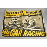 A VINTAGE COVENTRY STADIUM STOCK CAR RACING ADVERTISING POSTER, c.1950's, black, white and grey
