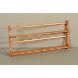 AN ERCOL BLONDE ELM TWO TIER WALL MOUNTED PLATE RACK, approximate width 97cm x height 49.5cm (