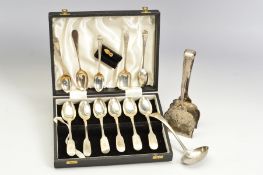 A PARCEL OF GEORGIAN AND LATER FLATWARE, including a set of six Victorian Fiddle pattern