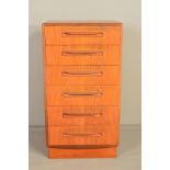 A G PLAN FRESCO TEAK CHEST OF SIX DRAWERS, width 55.5cm x depth 44.5cm x height 103cm (condition: