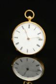 A LATE 19TH CENTURY FRENCH SMALL GOLD POCKET WATCH, measuring approximately 30mm in diameter,