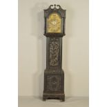 A GEORGE III AND LATER CARVED DARK STAINED OAK LONGCASE CLOCK, broken swan neck pediment above