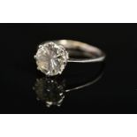 A DIAMOND SINGLE STONE RING, a round brilliant cut diamond, calculated weight 2.45ct, colour