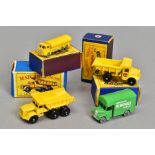 FOUR BOXED MATCHBOX 1-75 SERIES DIECAST VEHICLES, Euclid Quarry Truck, No.6, yellow body, black