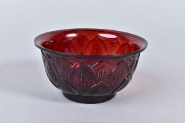 A CHINESE RED GLASS LOTUS BOWL, diameter 12.4cm x height 6.5cm (condition: good condition)