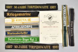 A COLLECTION OF GERMAN 3RD REICH 'CUFF TITLE' BANDS, which were attached around the uniform