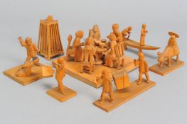 A COLLECTION OF EARLY 20TH CENTURY CHINESE CARVED WOODEN FIGURES, including execution scene, torture