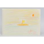 REGGIE KRAY (1933-2000), a crayon drawing of a sailing boat on the water, signed lower right,