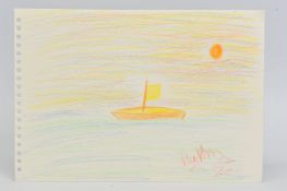 REGGIE KRAY (1933-2000), a crayon drawing of a sailing boat on the water, signed lower right,