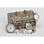 A MISCELLANEOUS COLLECTION to include a silver plated trinket box, a Michael Herblin watch, a silver
