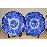 A PAIR OF JAPANESE 18TH/EARLY 10TH CENTURY WAVY EDGED PLATES, having blue decoration on a white