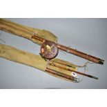 TWO HARDY THREE SECTION SPLIT CANE FISHING RODS, one with repaired tip and an Eton Sun wooden and