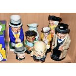 A GROUP OF TOBY AND CHARACTER JUGS, to include Royal Doulton 'Winston Churchill' D6171 and 'Happy