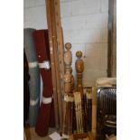 A QUANTITY OF MAHOGANY/PINE STAIR BANNISTERS, including rails and spindles